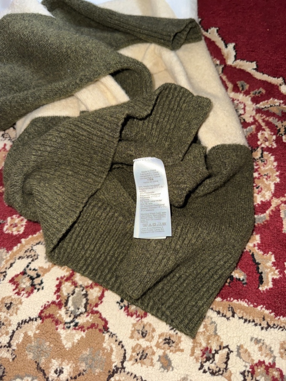 J. Crew Colorblock Crewneck Sweater - White, Cream & Olive. Extra soft - Picture 4 of 4